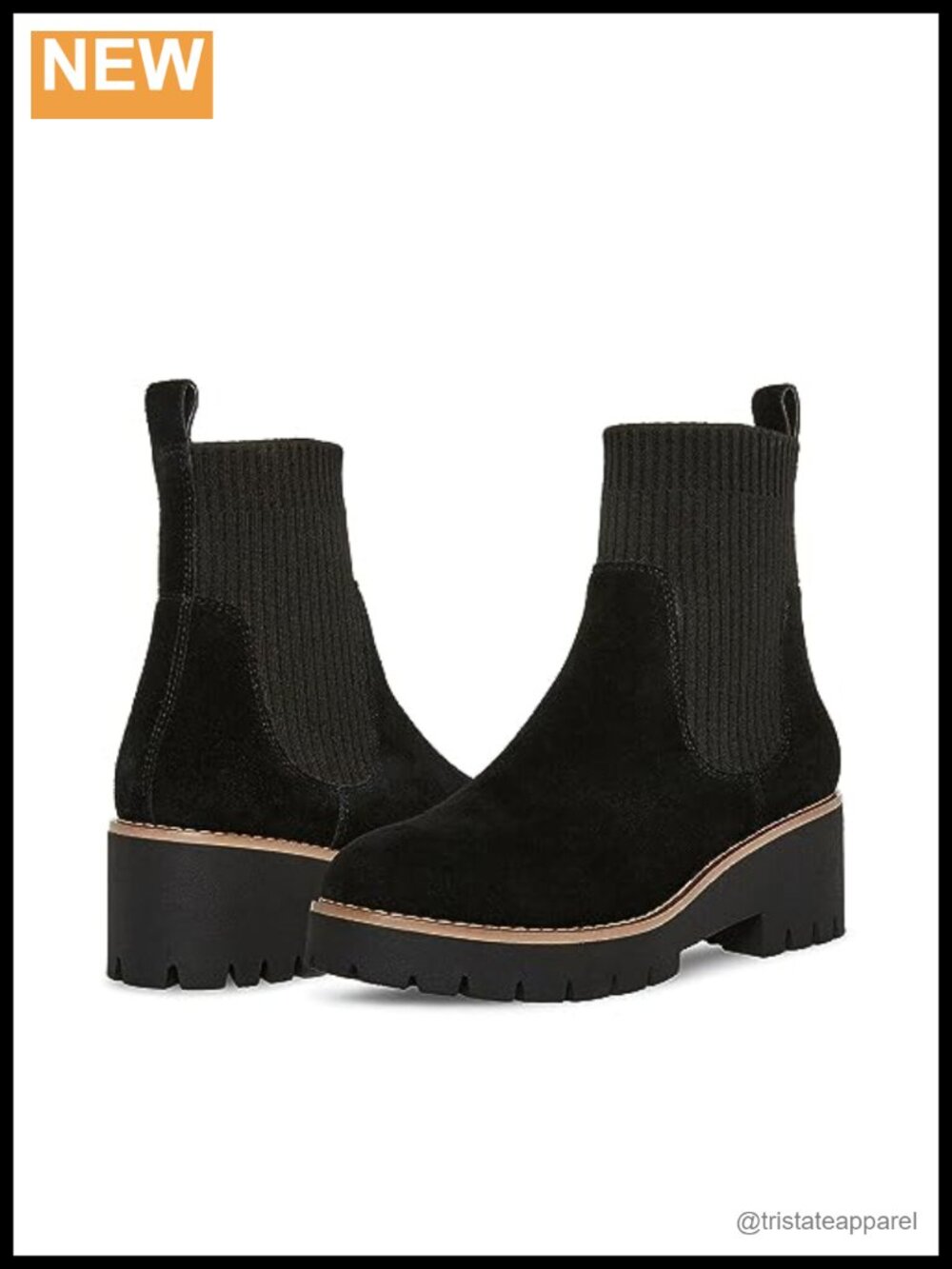 Waterproof Suede Ankle Booties with Lug Heel, Pull-On